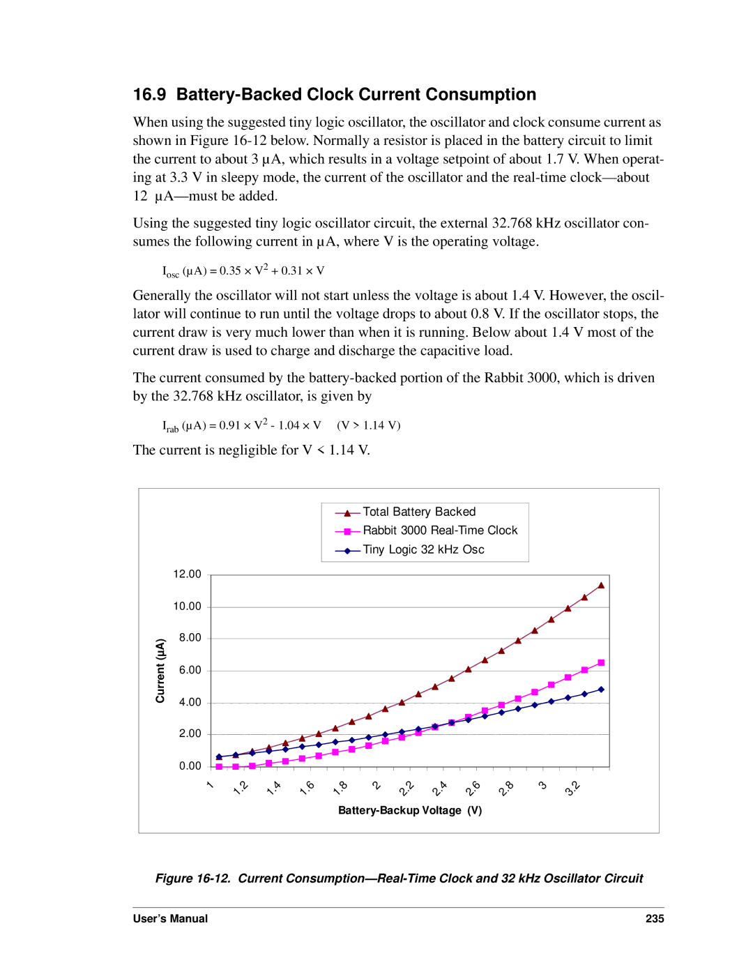 Jameco Electronics 3000, 2000 manual Battery-Backed Clock Current Consumption, Current is negligible for V 1.14 