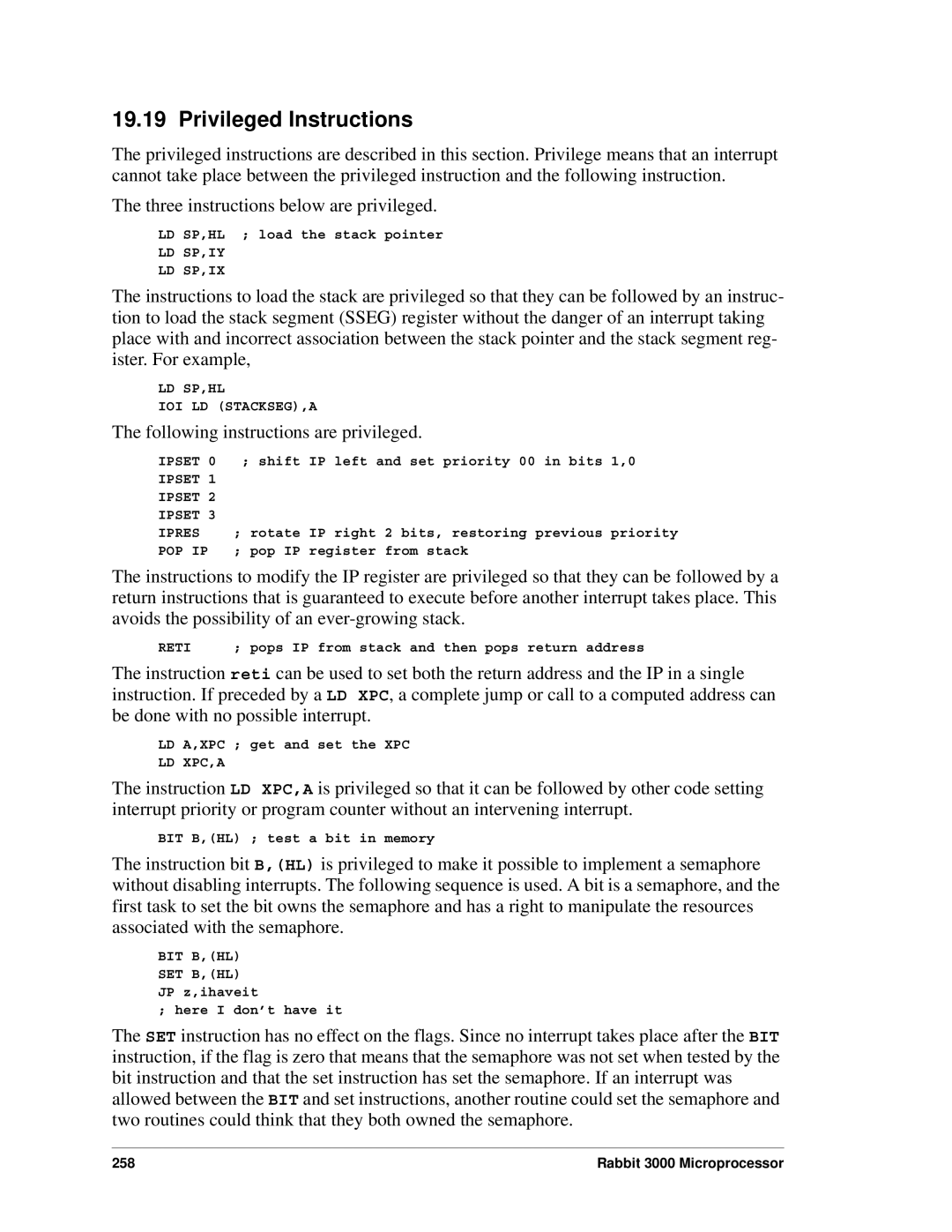 Jameco Electronics 2000, 3000 manual Privileged Instructions, Following instructions are privileged 