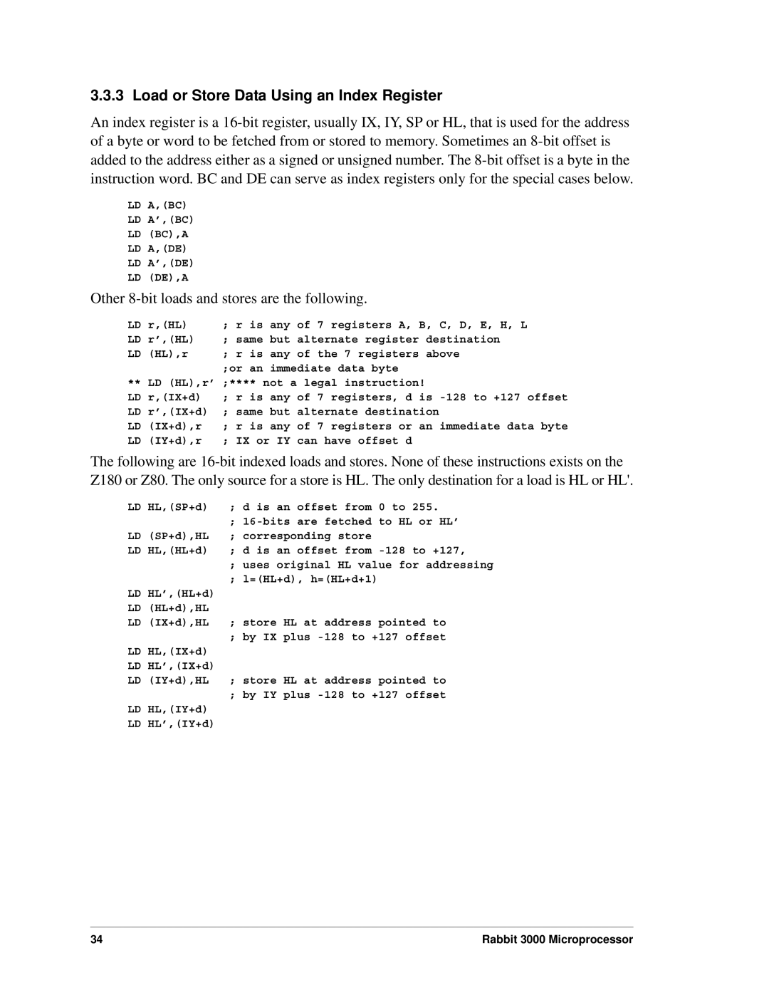 Jameco Electronics 2000, 3000 Load or Store Data Using an Index Register, Other 8-bit loads and stores are the following 