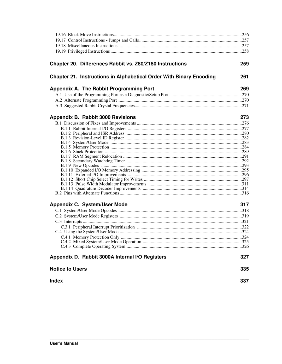 Jameco Electronics 2000 manual Appendix B. Rabbit 3000 Revisions 273 