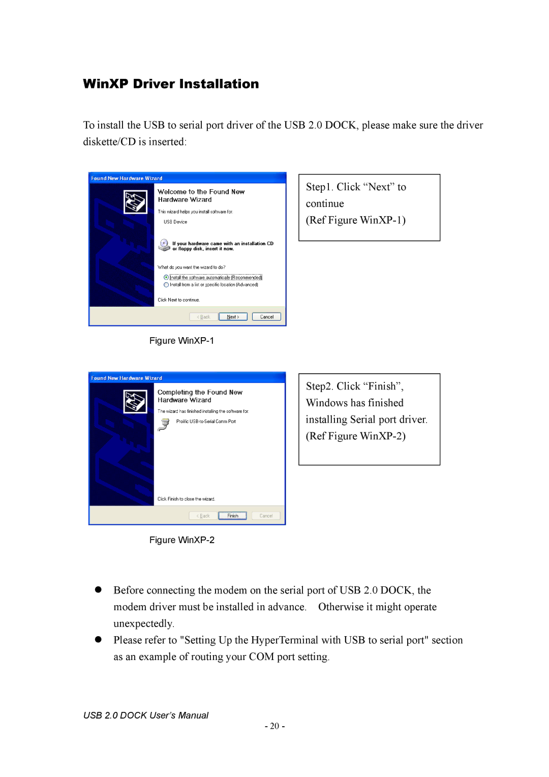 Jameco Electronics 527822 manual WinXP Driver Installation, Figure WinXP-1 