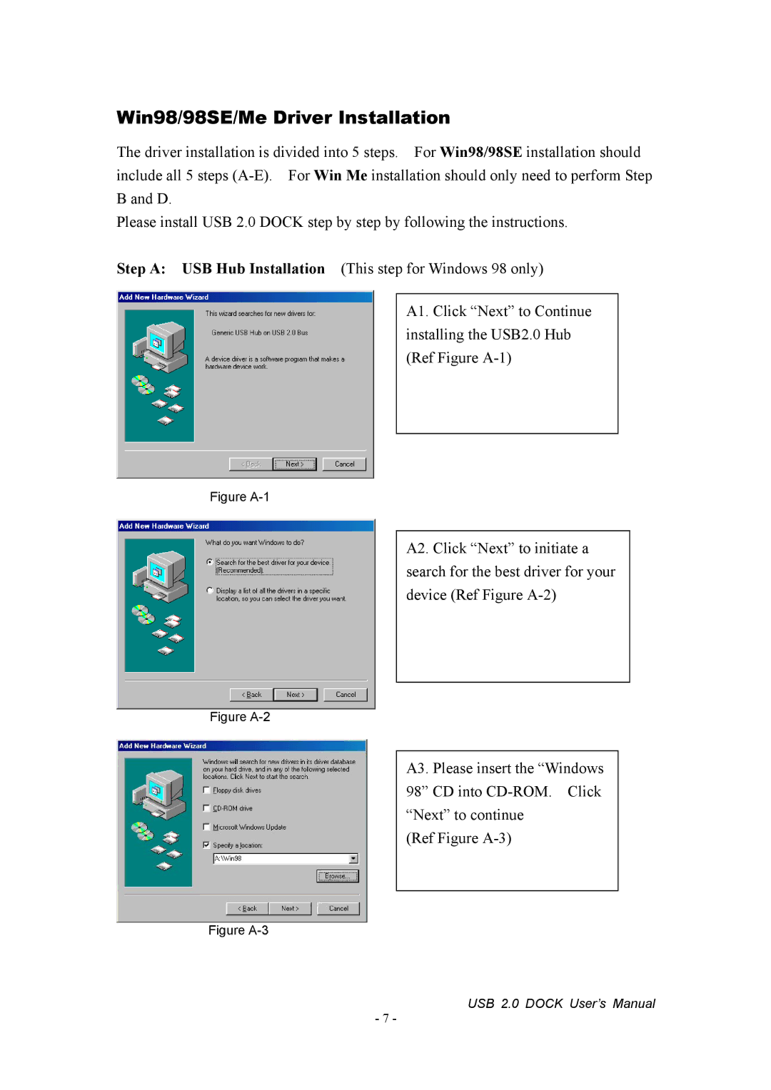 Jameco Electronics 527822 manual Win98/98SE/Me Driver Installation, Figure A-1 