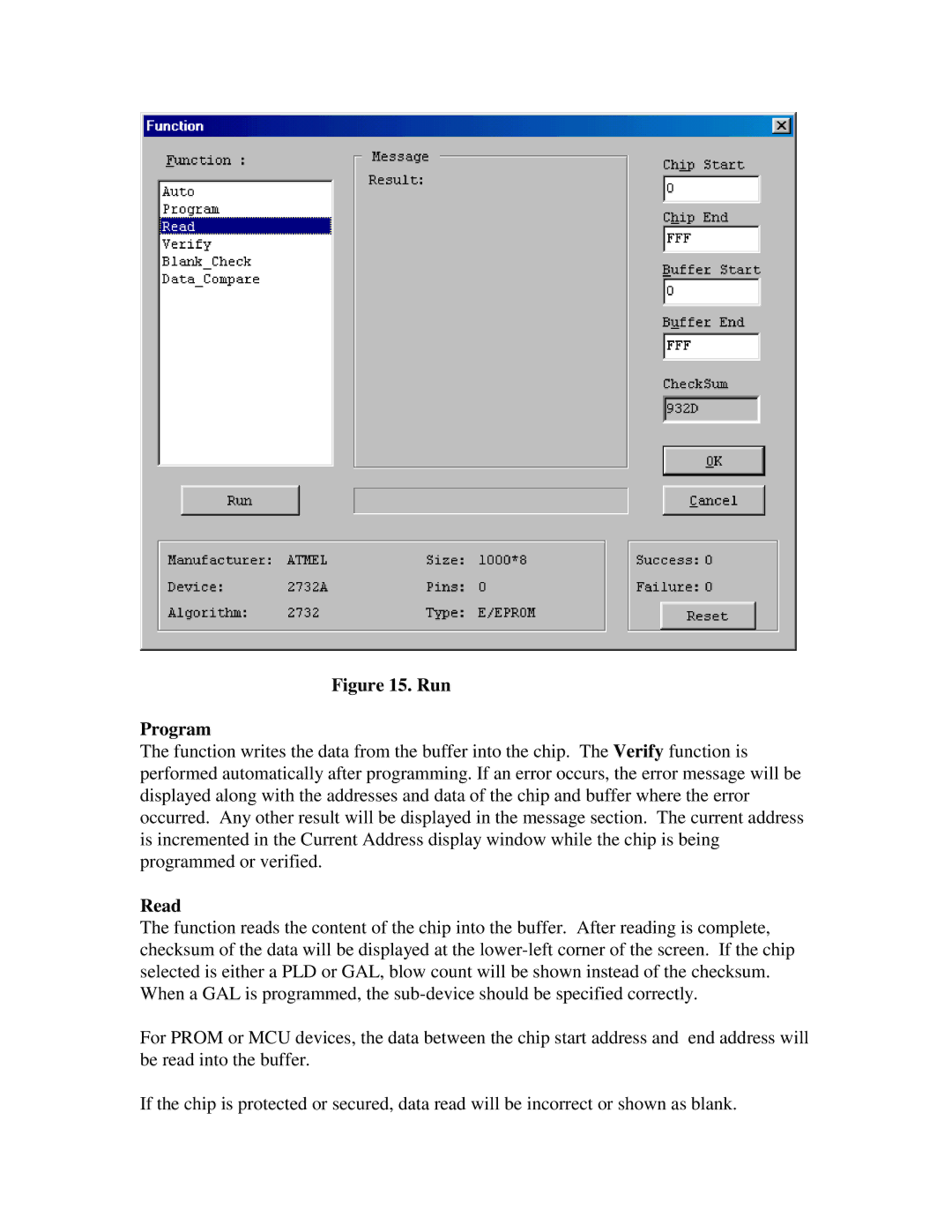 Jameco Electronics Superpro Series manual Run Program, Read 