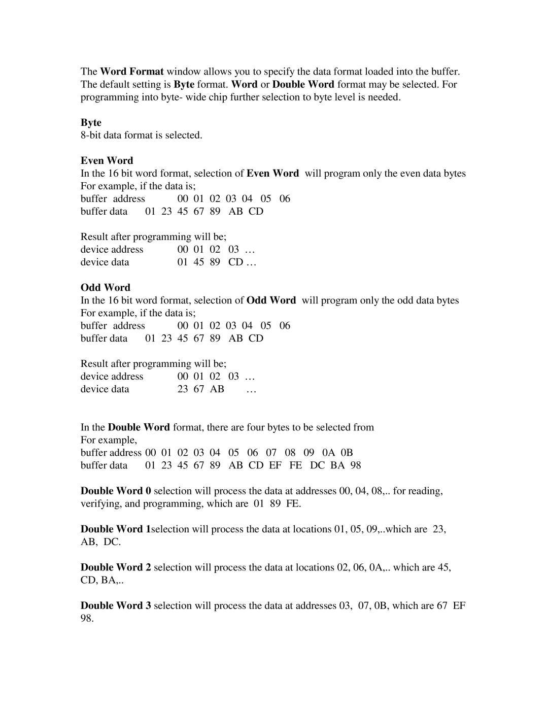 Jameco Electronics Superpro Series manual Byte, Even Word, Odd Word 