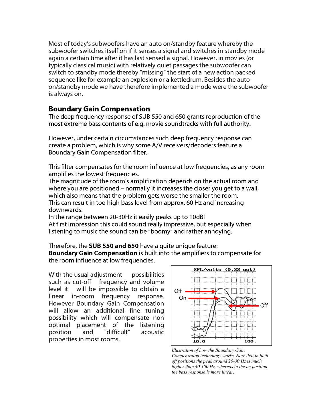 JAMO 250, 650, 550 manual Boundary Gain Compensation, Off 