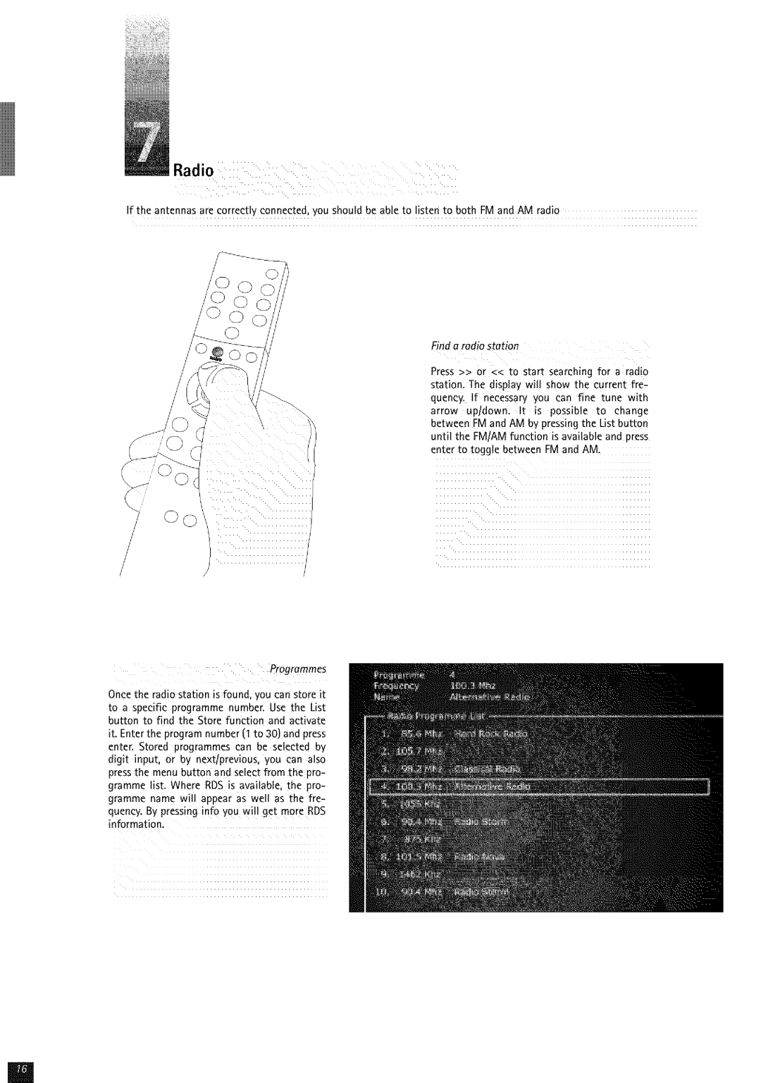 JAMO 50 manual Radio, Find a rodio stotion, Programmes 