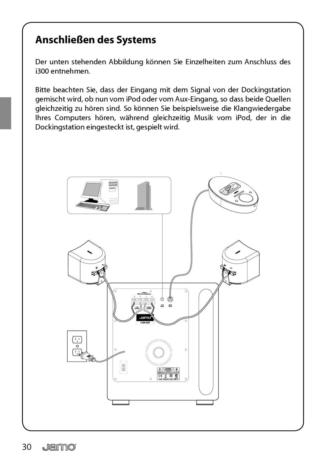 JAMO I300 manual Anschließen des Systems 