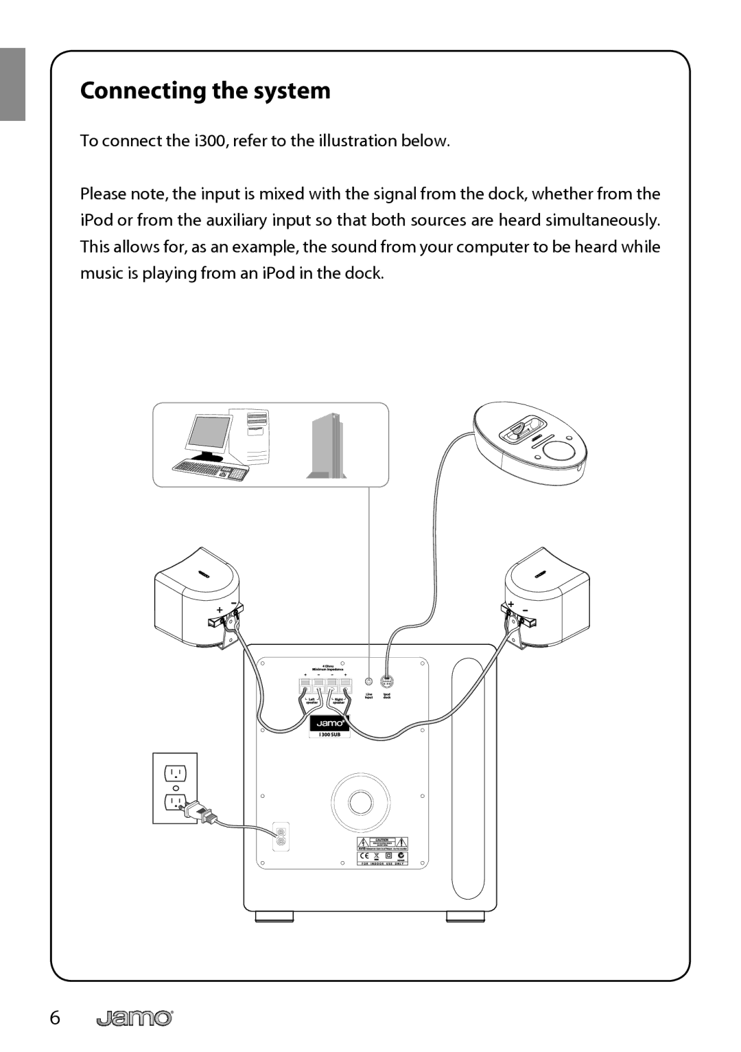 JAMO I300 manual Connecting the system 