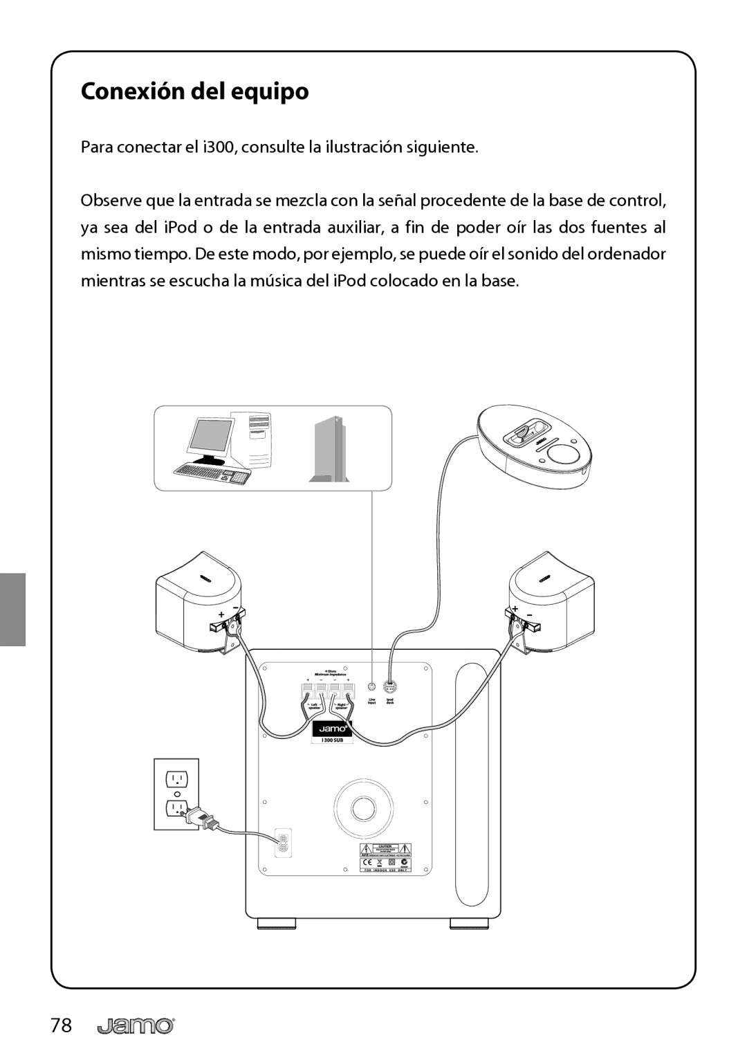 JAMO I300 manual Conexión del equipo 