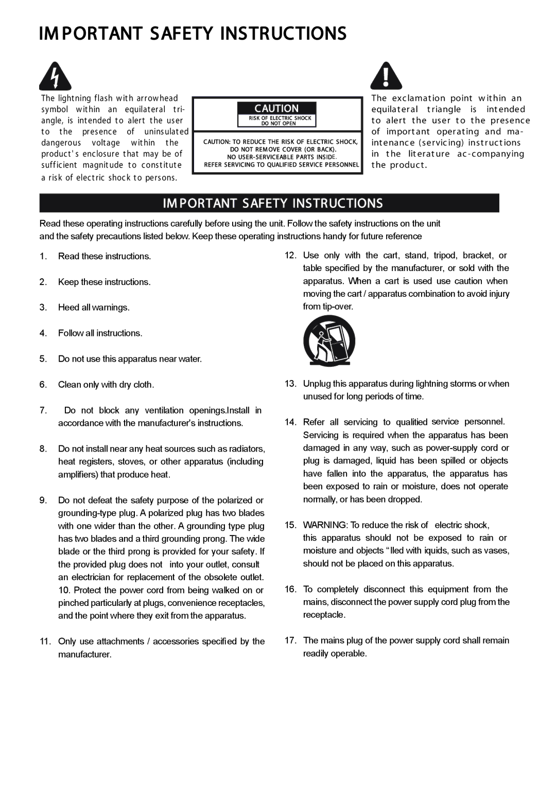 JAMO MPA-201 manual IM Portant Safety Instructions 