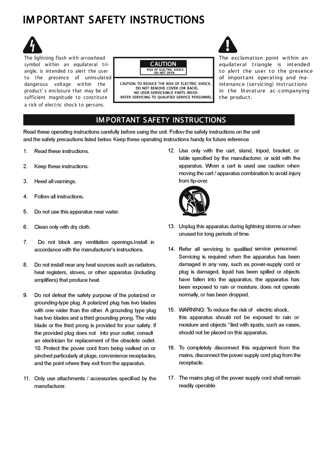 JAMO MPA-201 manual Im Portant Safety Instructions, Im P Or Tant Safety Instructions 