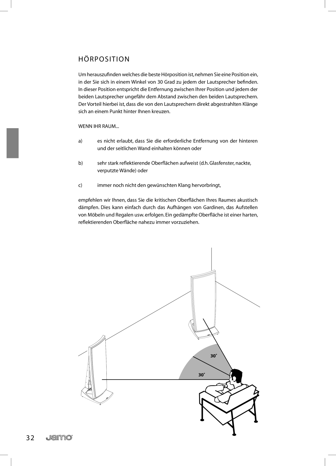 JAMO R 907 owner manual Hörposition, Wenn IHR Raum 