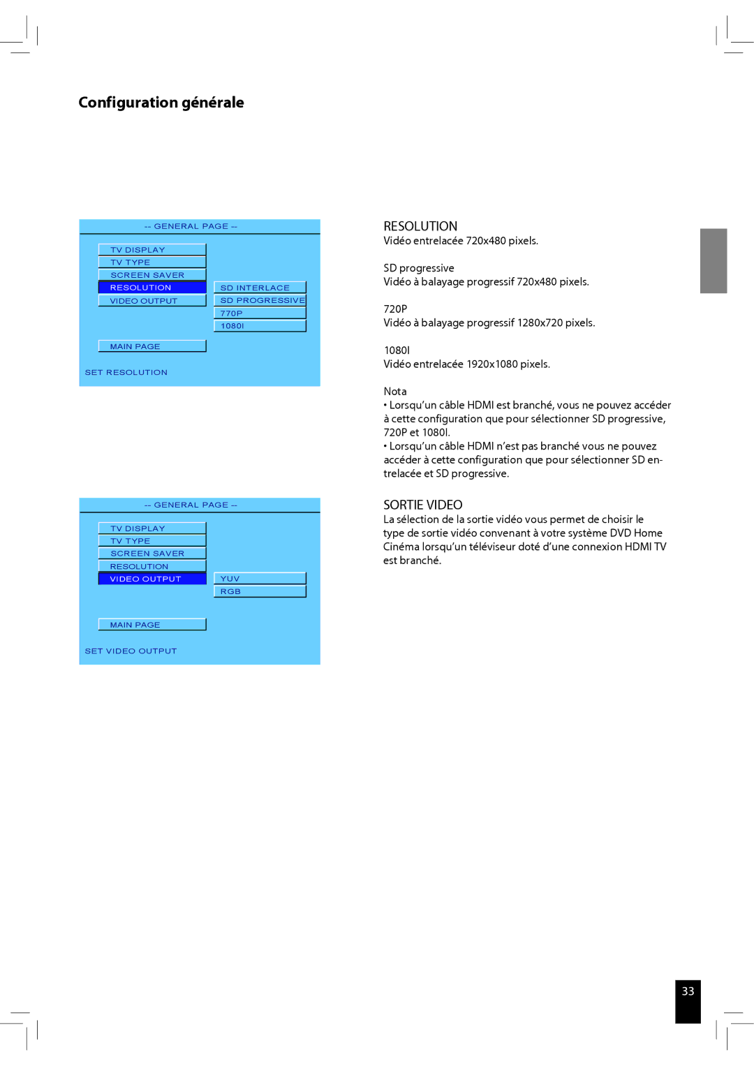 JAMO S 502 manual Resolution, Sortie Video 