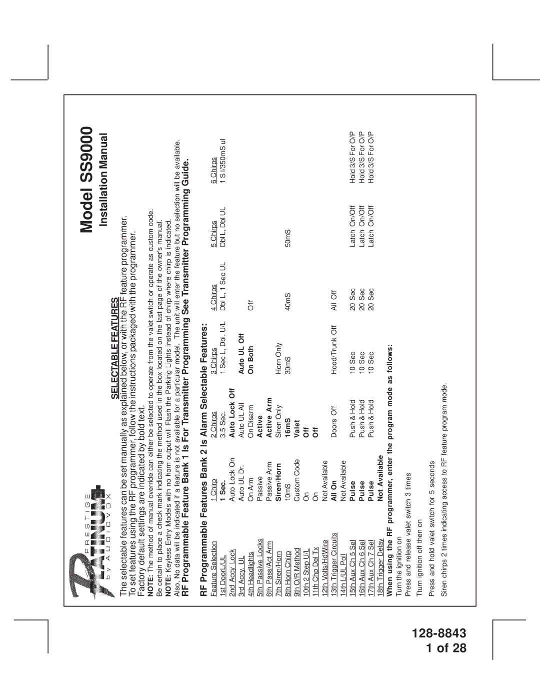 JAMO SS9000 installation manual Installation Manual, Selectable Features 