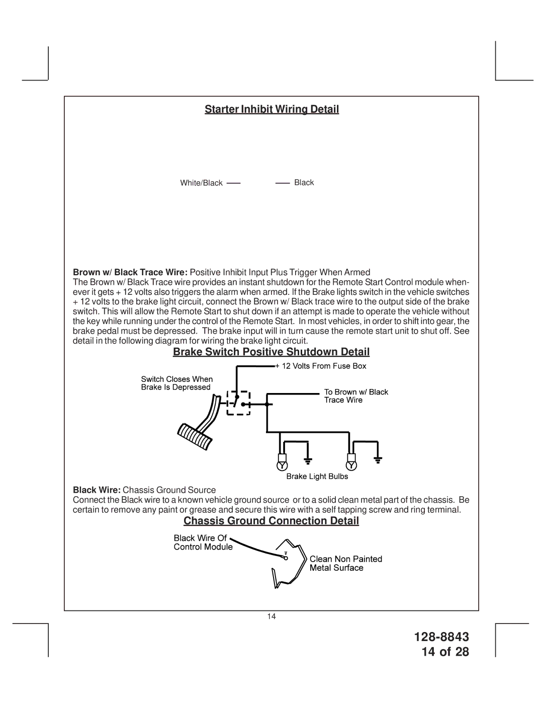 JAMO SS9000 Starter Inhibit Wiring Detail, Brake Switch Positive Shutdown Detail, Chassis Ground Connection Detail 