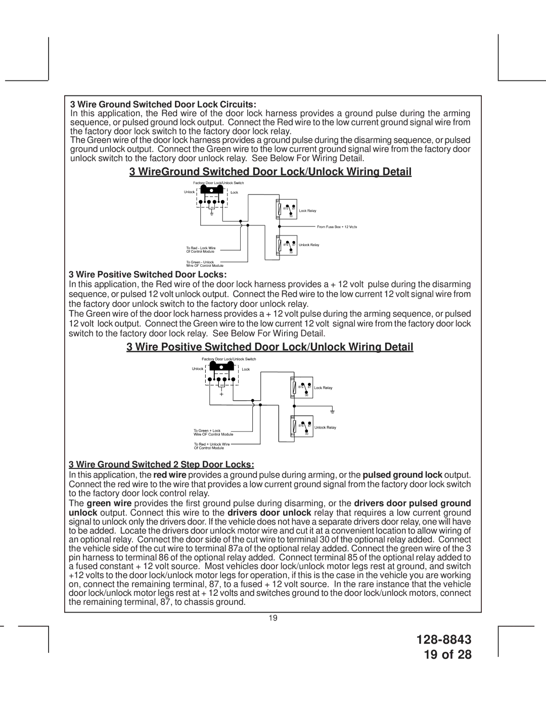 JAMO SS9000 WireGround Switched Door Lock/Unlock Wiring Detail, Wire Positive Switched Door Lock/Unlock Wiring Detail 