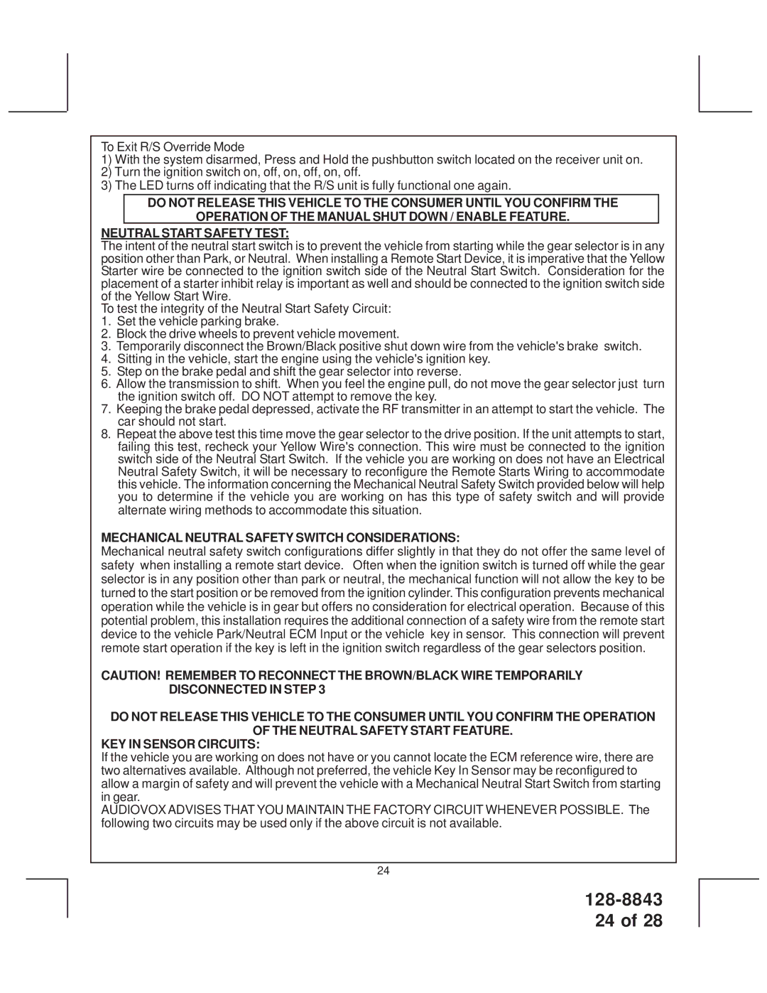 JAMO SS9000 installation manual Mechanical Neutral Safety Switch Considerations 