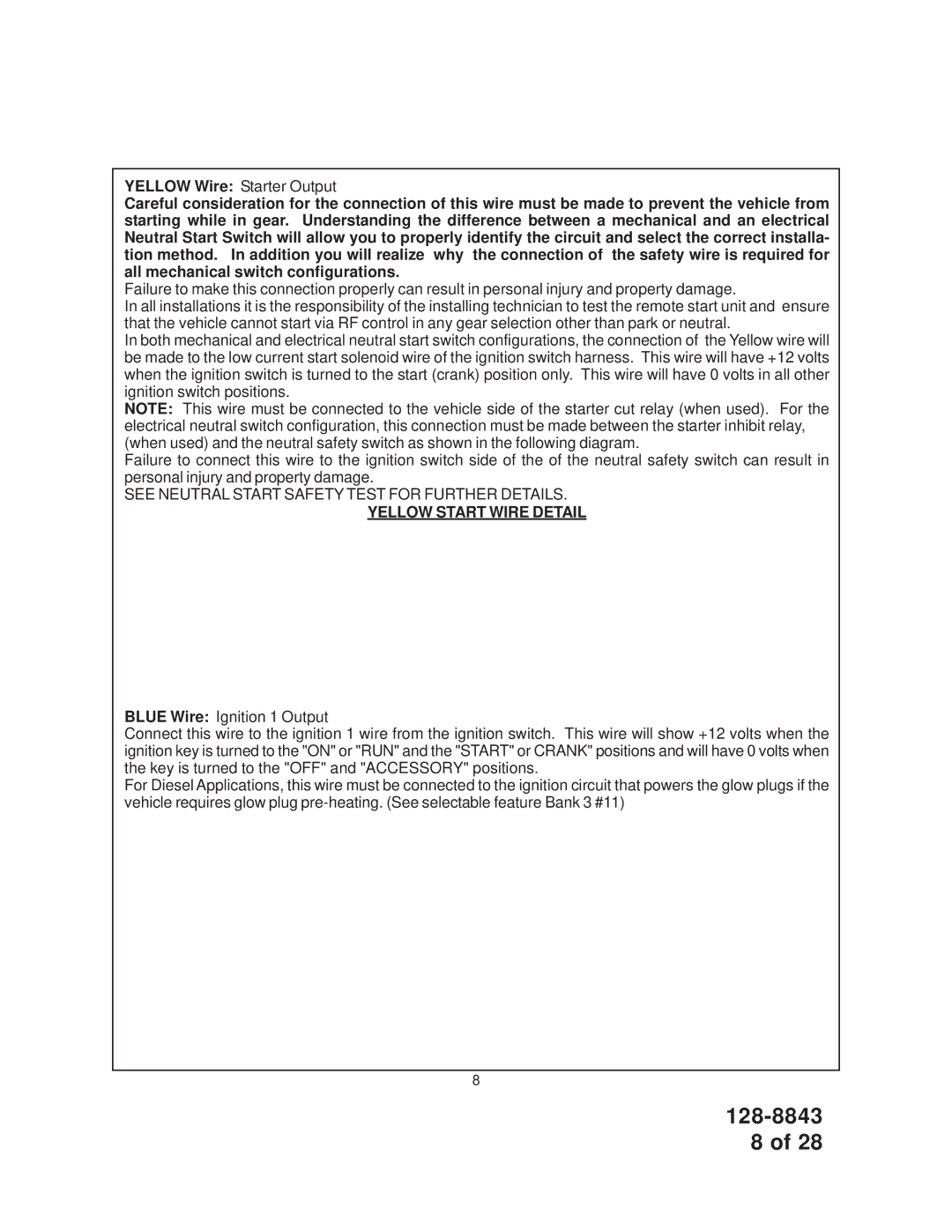 JAMO SS9000 installation manual Yellow Start Wire Detail 