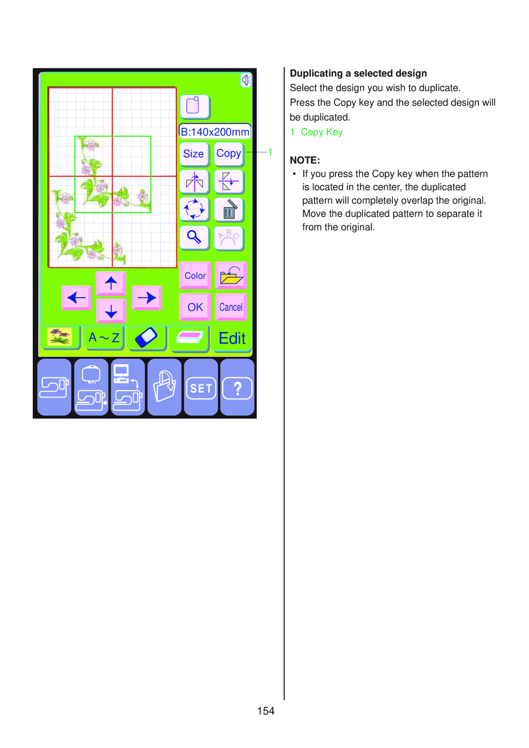 Janome 10001 manual 154, Duplicating a selected design 