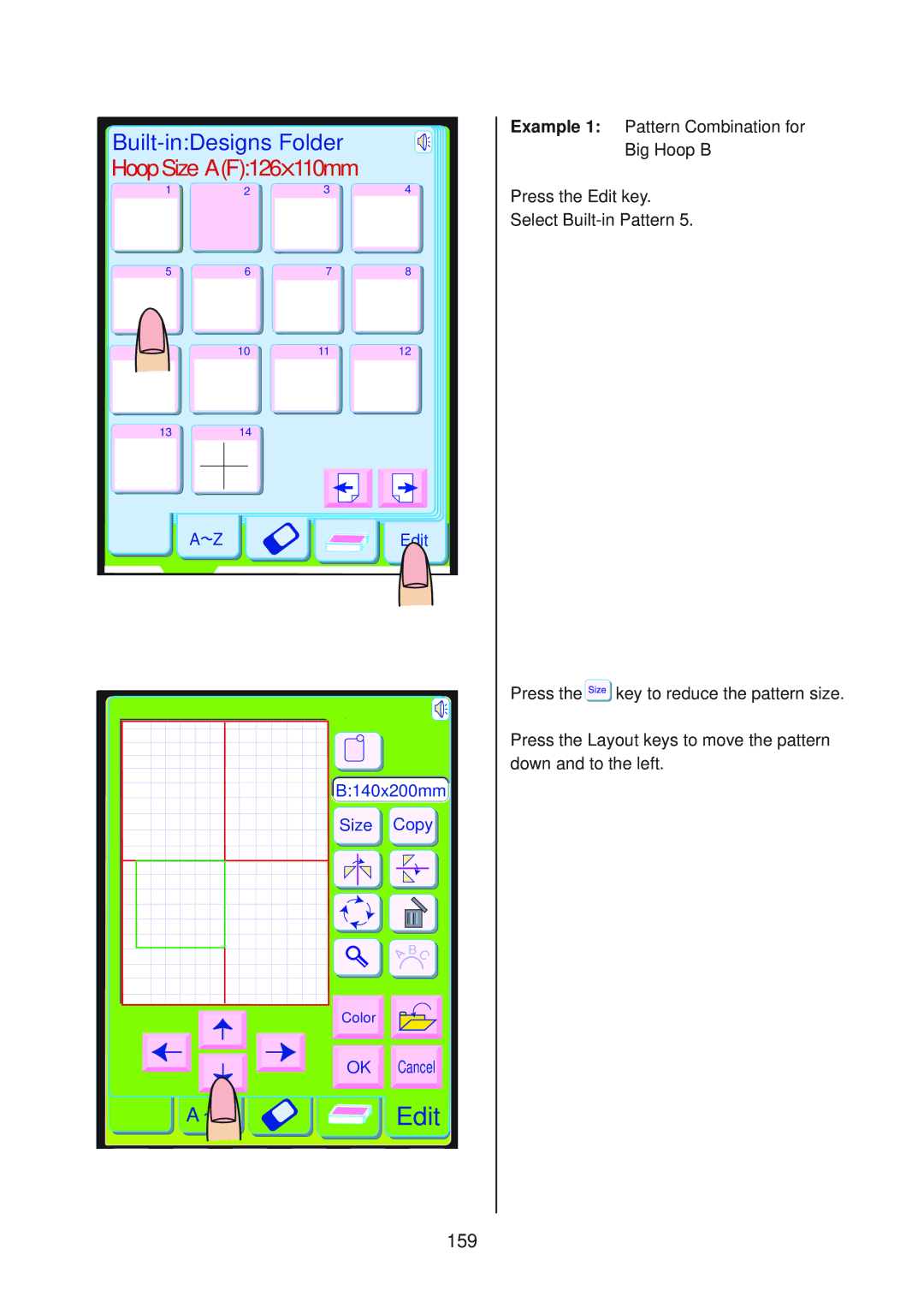 Janome 10001 manual Built-inDesigns Folder, 159 