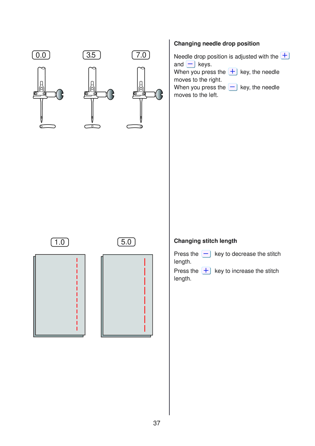 Janome 10001 manual Changing needle drop position, Changing stitch length 