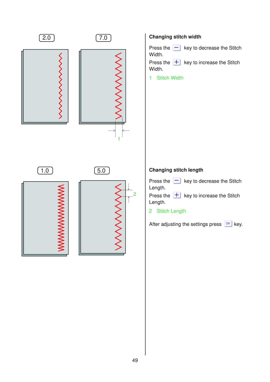 Janome 10001 manual 07.0 05.0, Changing stitch width 