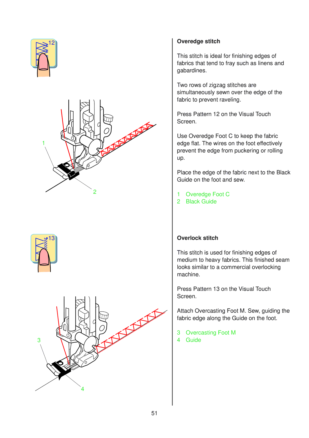 Janome 10001 manual Overedge stitch, Overlock stitch 