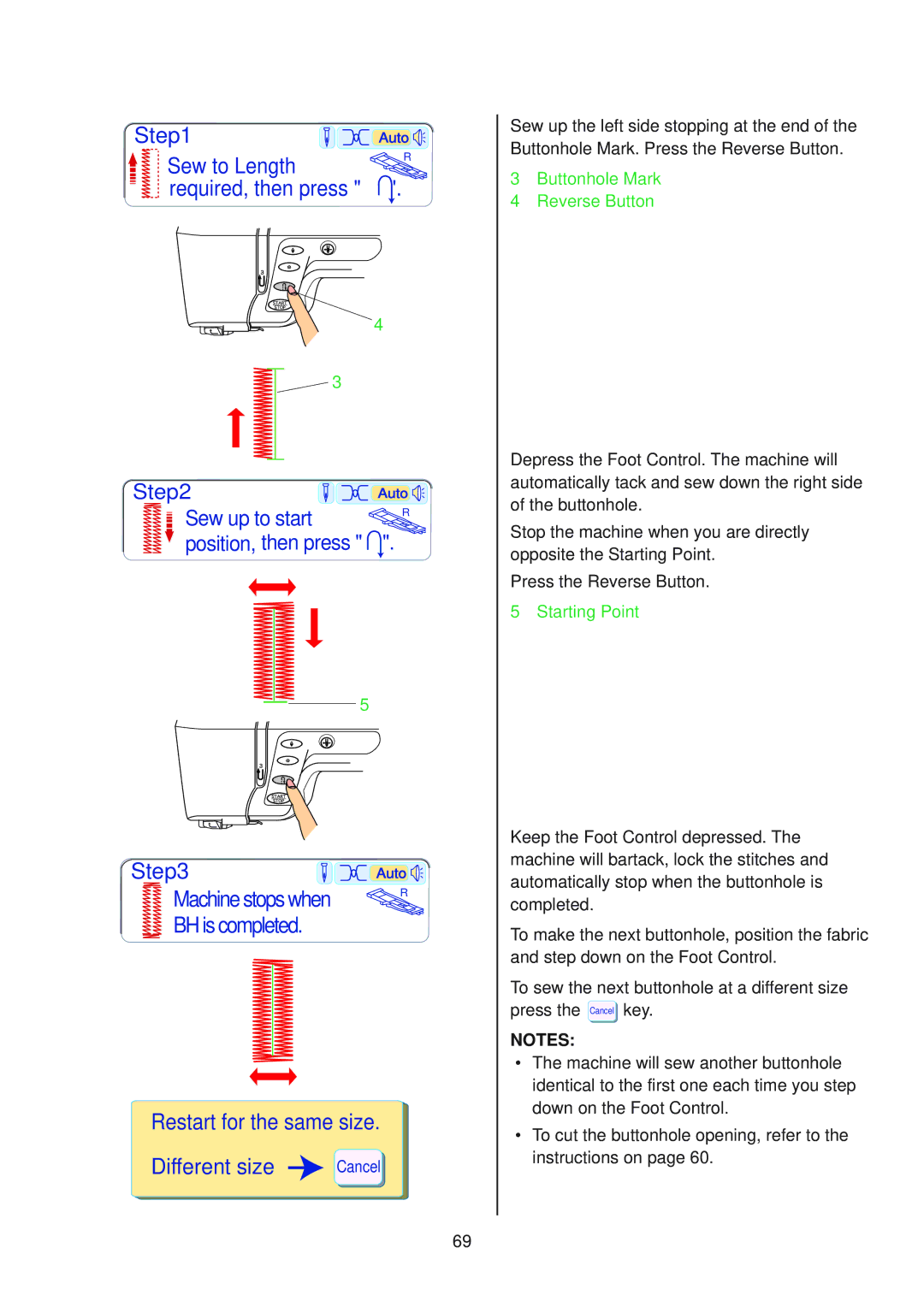 Janome 10001 manual Auto, Sew to Length, Required, then press 