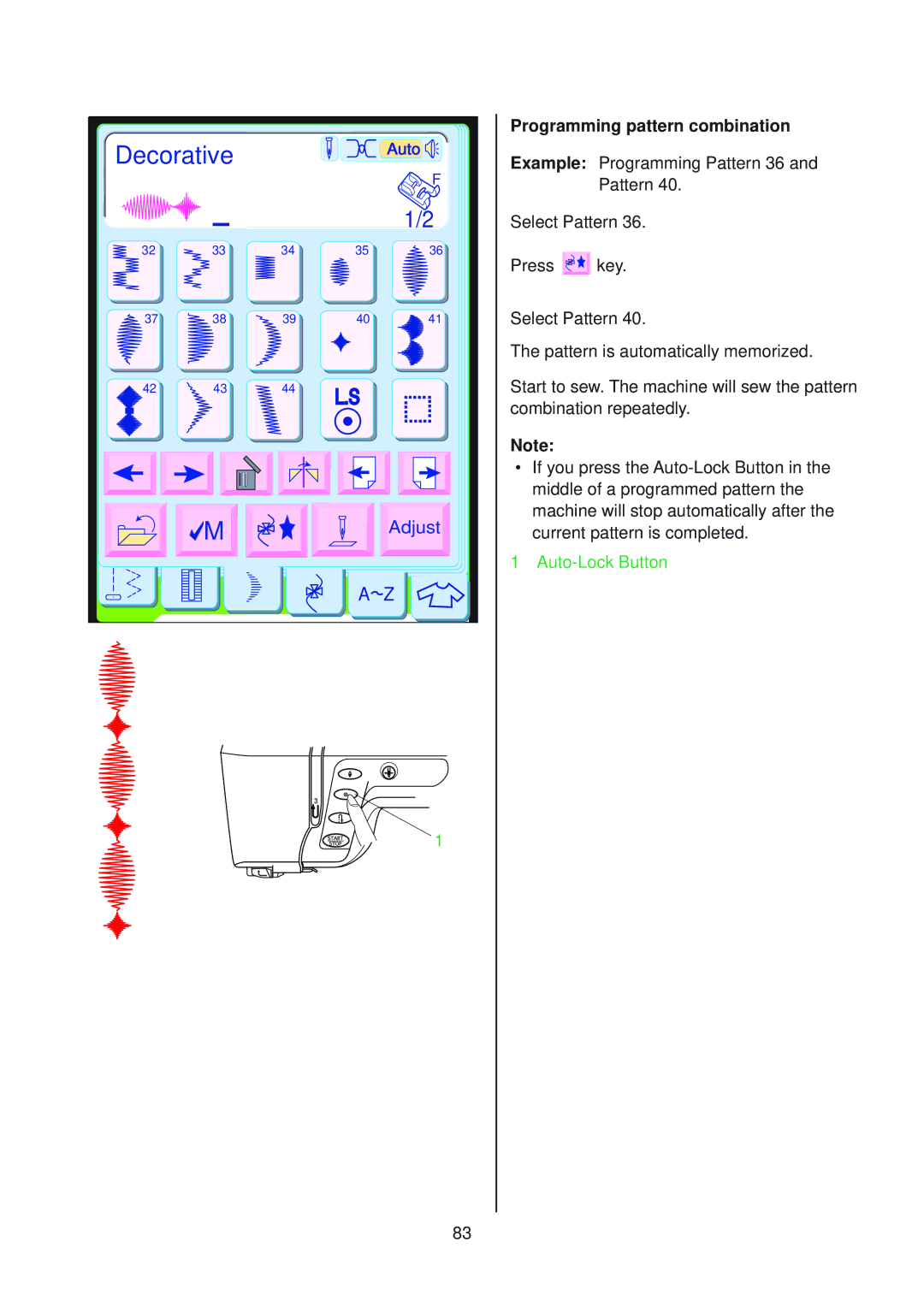 Janome 10001 manual Programming pattern combination 