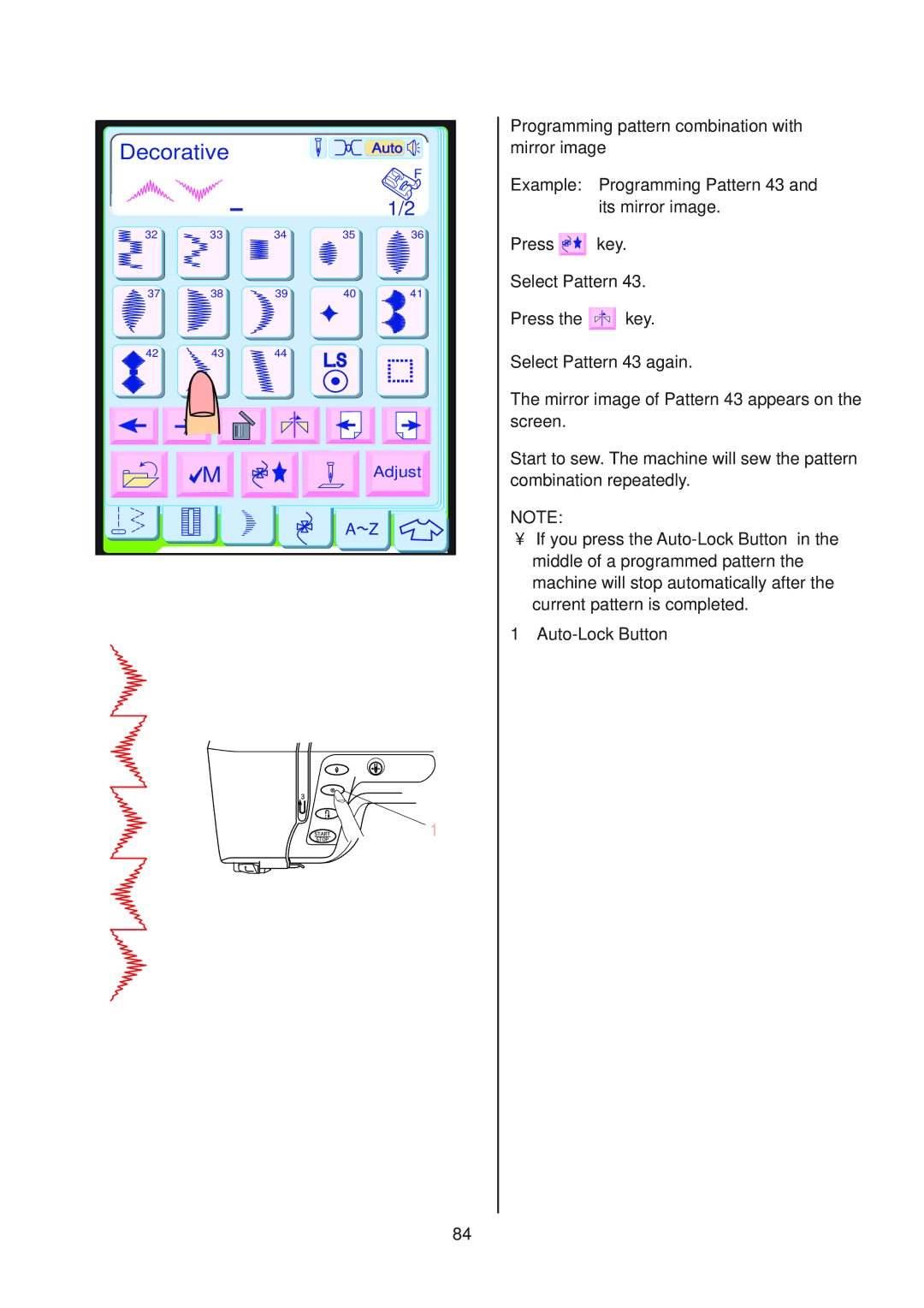 Janome 10001 manual Programming pattern combination with mirror image 