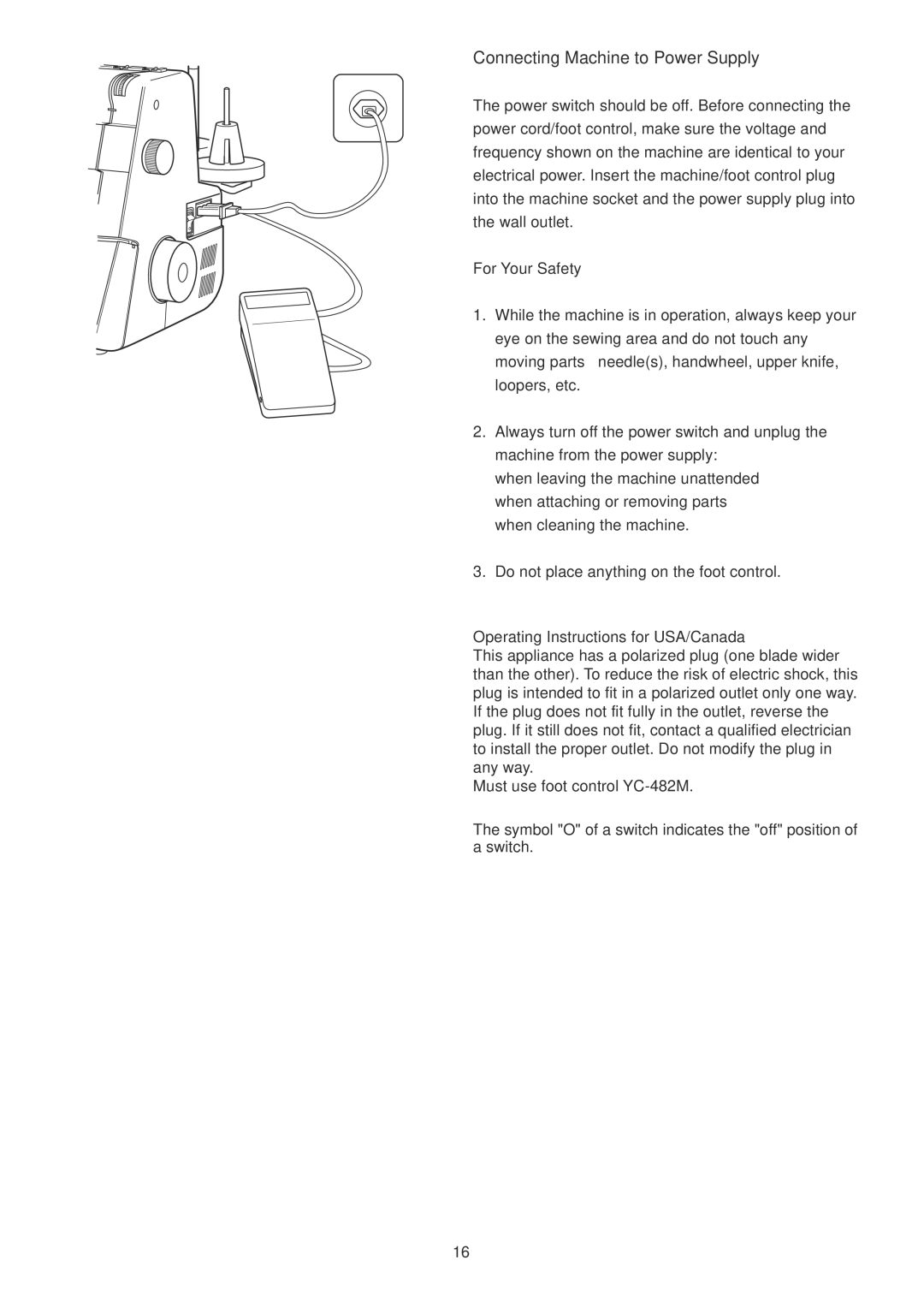 Janome 1100D Professional manual Connecting Machine to Power Supply, For Your Safety, Operating Instructions for USA/Canada 