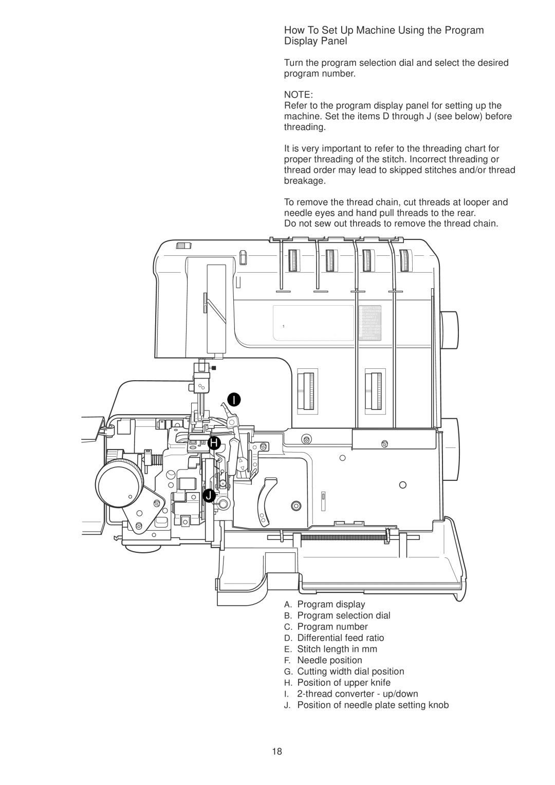 Janome 1100D Professional manual How To Set Up Machine Using the Program Display Panel 