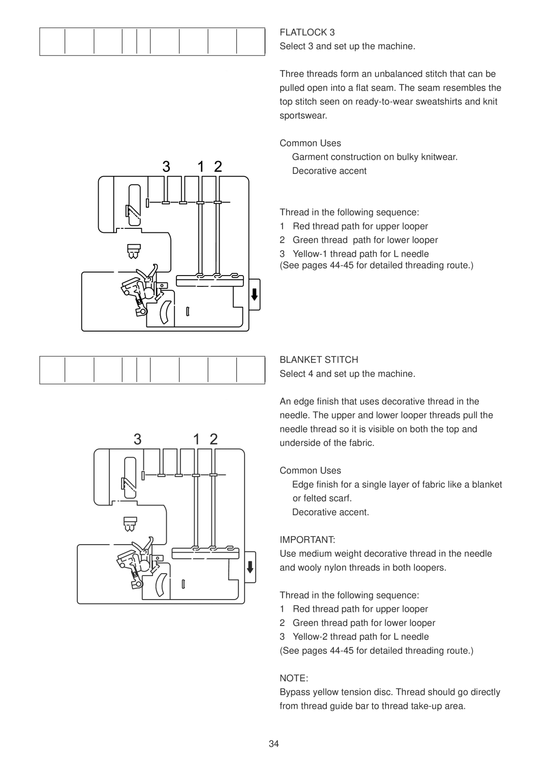 Janome 1100D Professional manual Flatlock, Select 3 and set up the machine, Blanket Stitch, Select 4 and set up the machine 