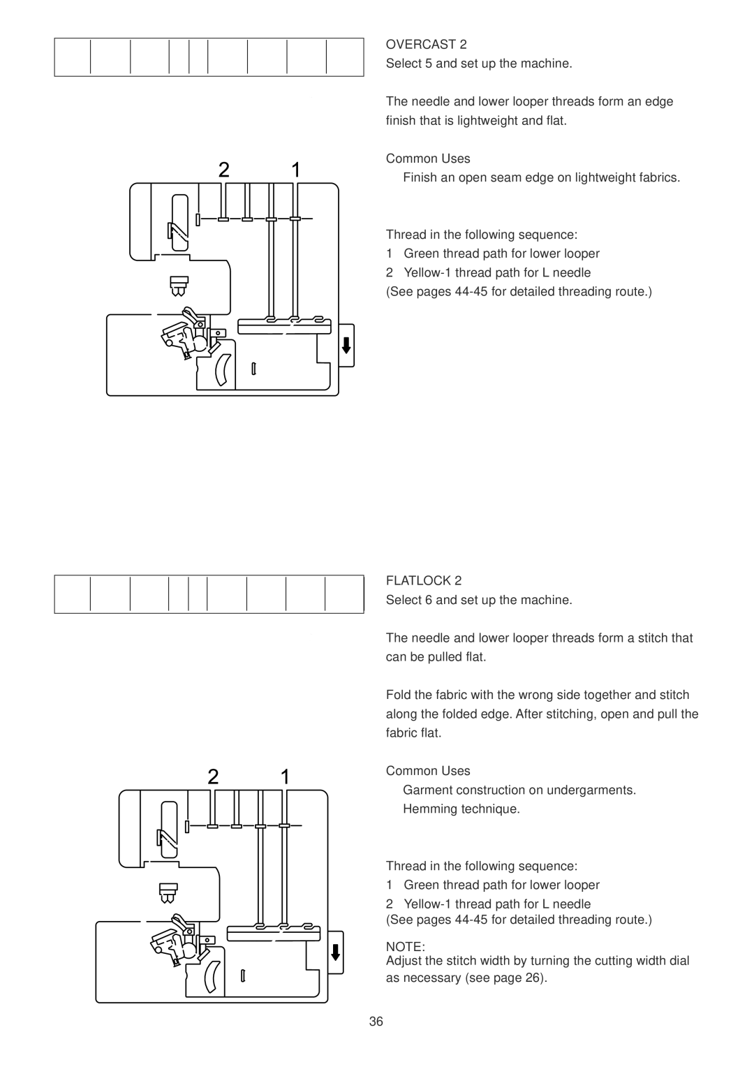 Janome 1100D Professional manual Overcast, Select 5 and set up the machine, Select 6 and set up the machine 