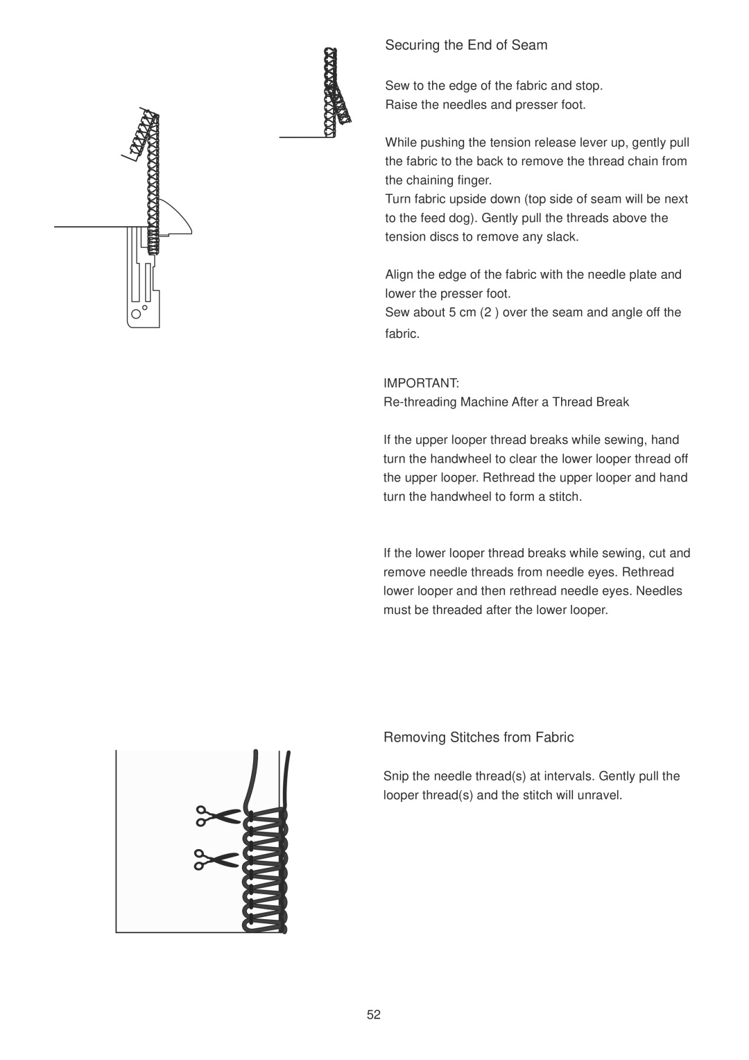 Janome 1100D Professional manual Securing the End of Seam, Removing Stitches from Fabric 