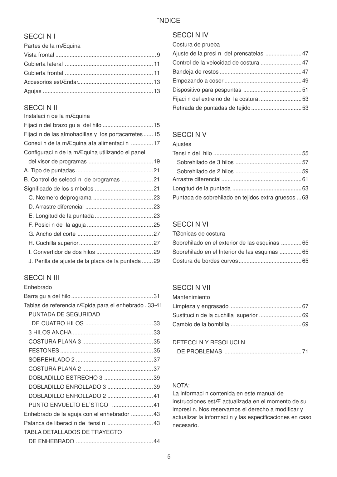 Janome 1100D Professional manual Detección Y Resolución, Nota 