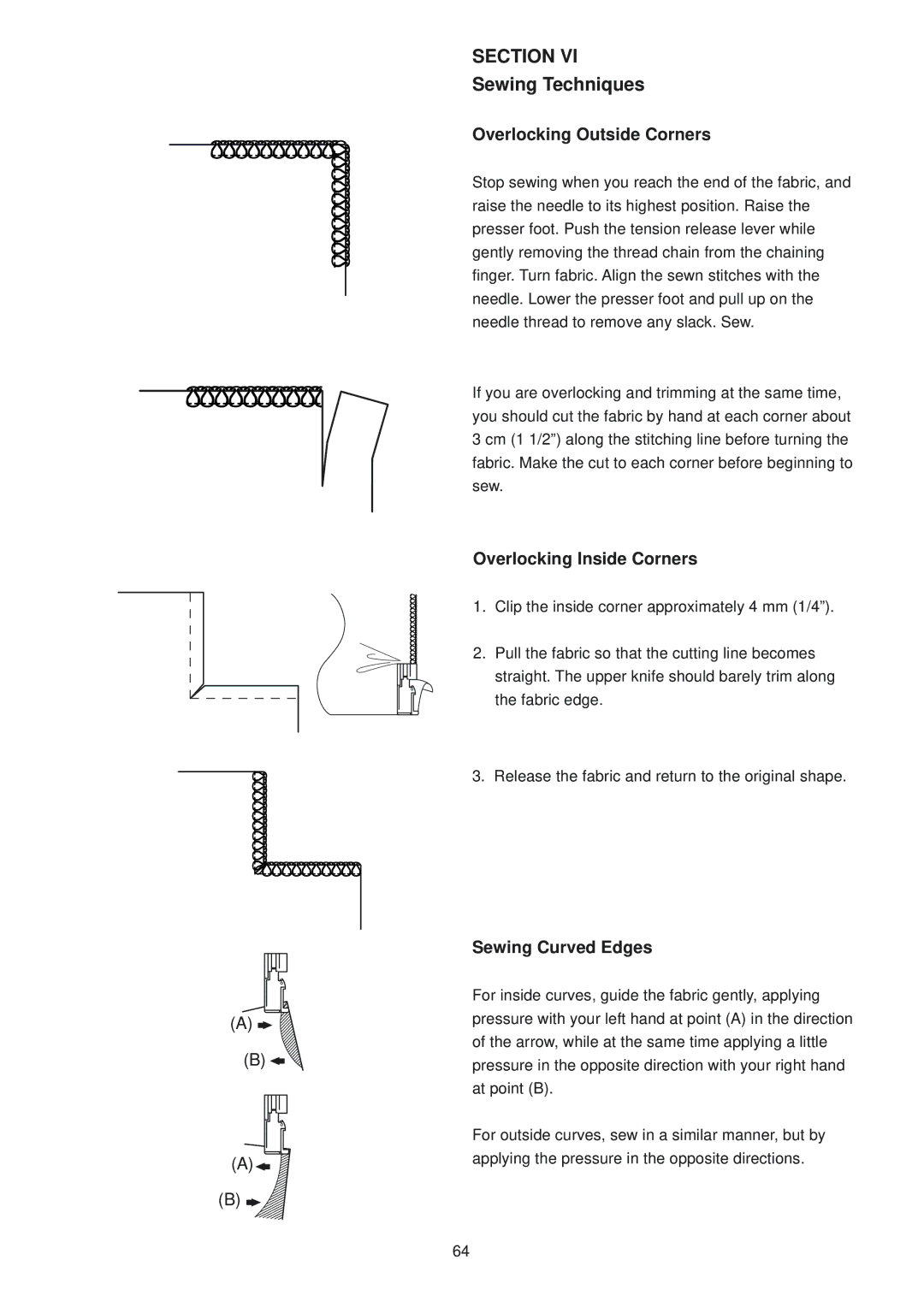 Janome 1100D Professional Sewing Techniques, Overlocking Outside Corners, Overlocking Inside Corners, Sewing Curved Edges 