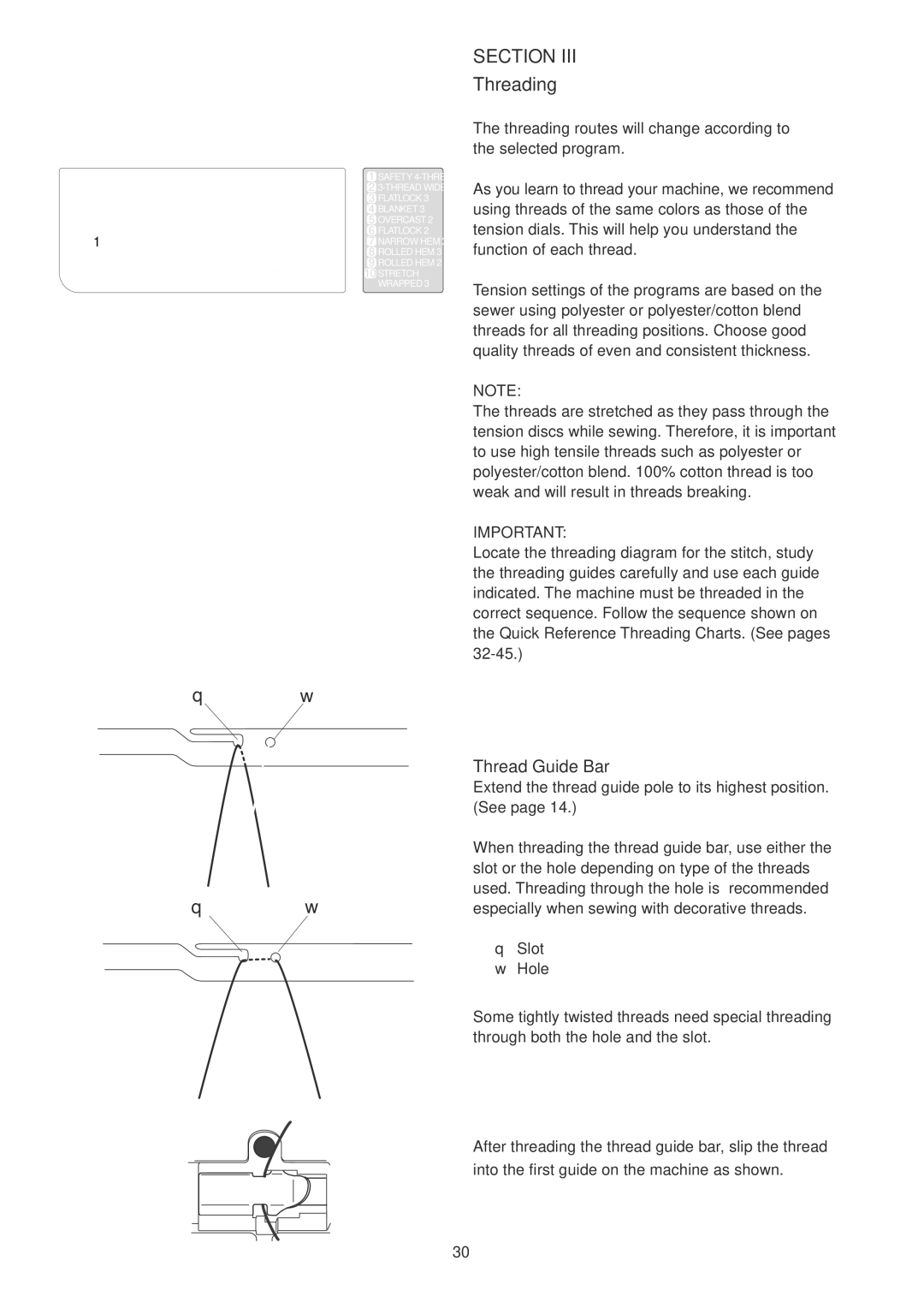 Janome 1100D manual Threading, Thread Guide Bar 