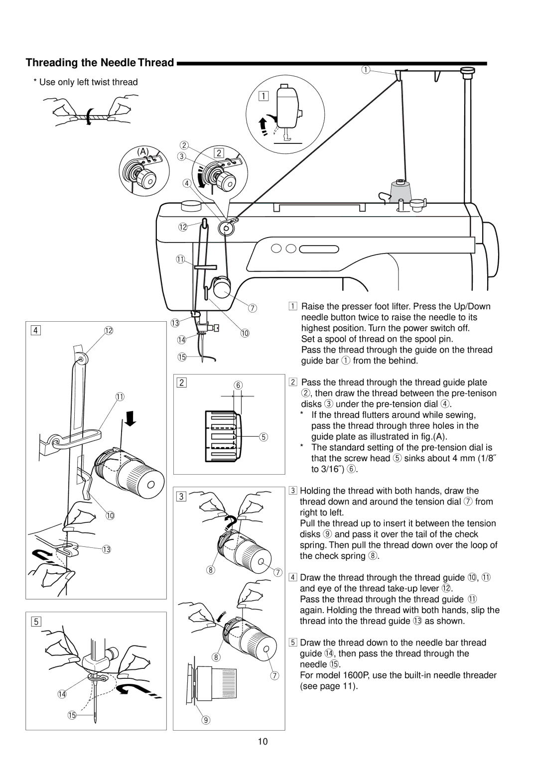 Janome 1600P Series manual Threading the Needle Thread 