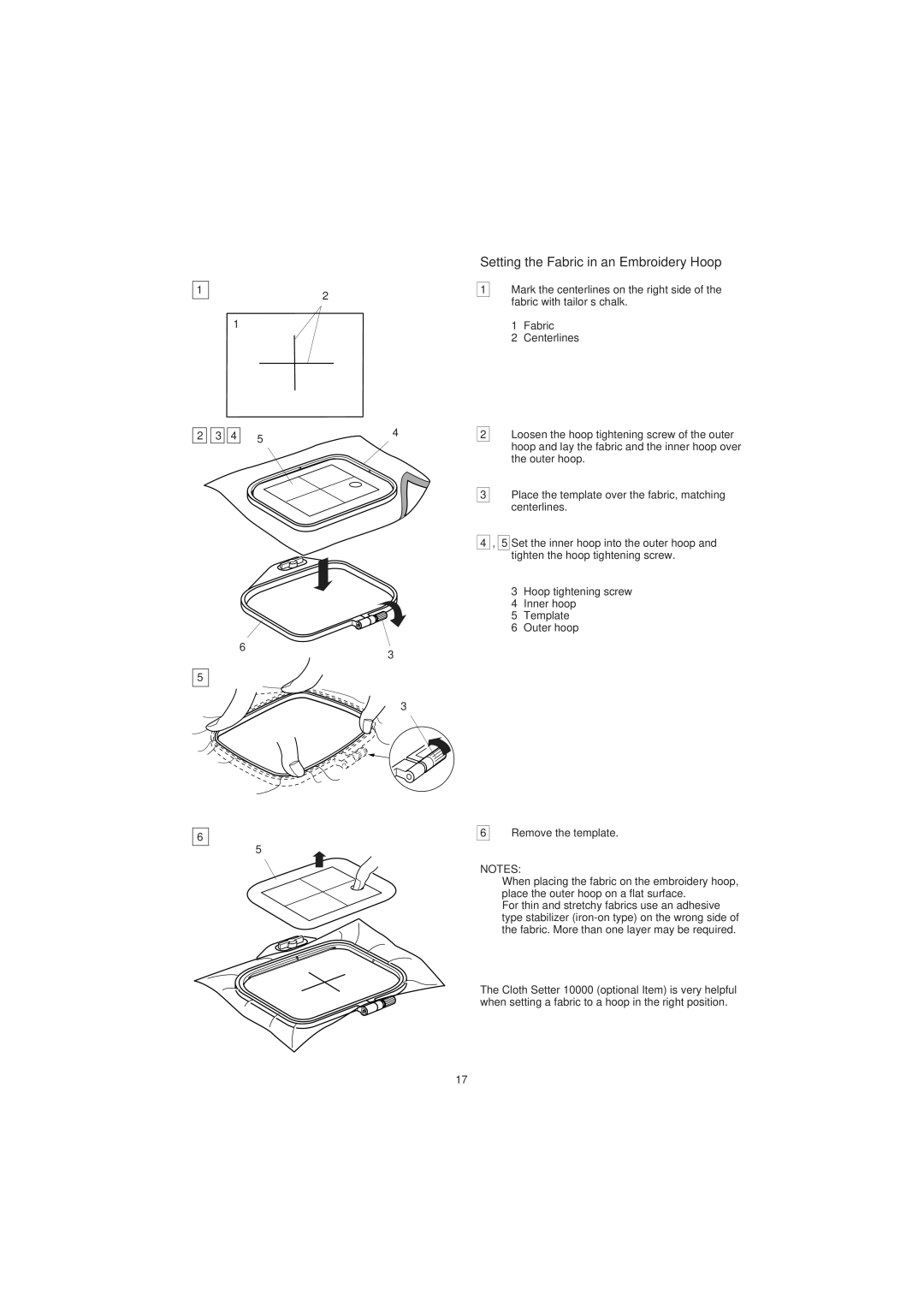 Janome 300E manual Setting the Fabric in an Embroidery Hoop 