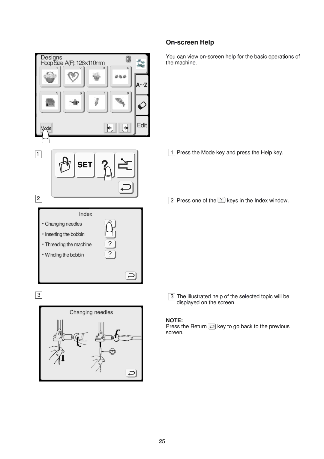 Janome 300E manual On-screen Help, Changing needles 