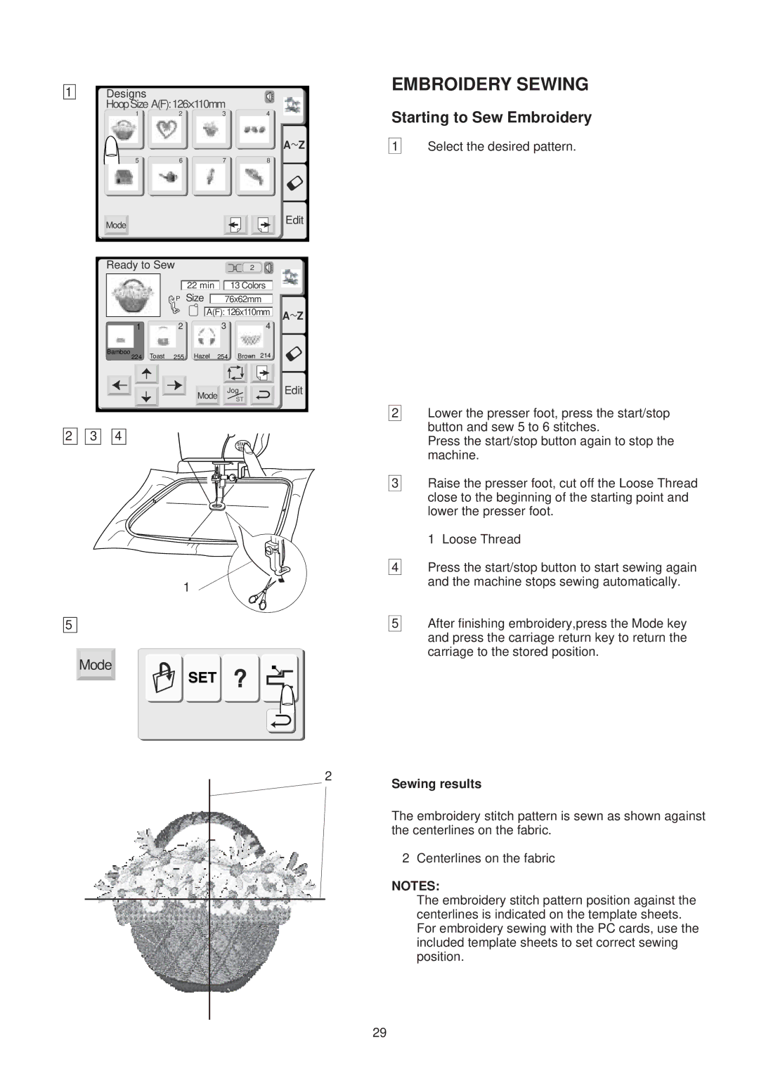 Janome 300E manual Starting to Sew Embroidery, Sewing results 