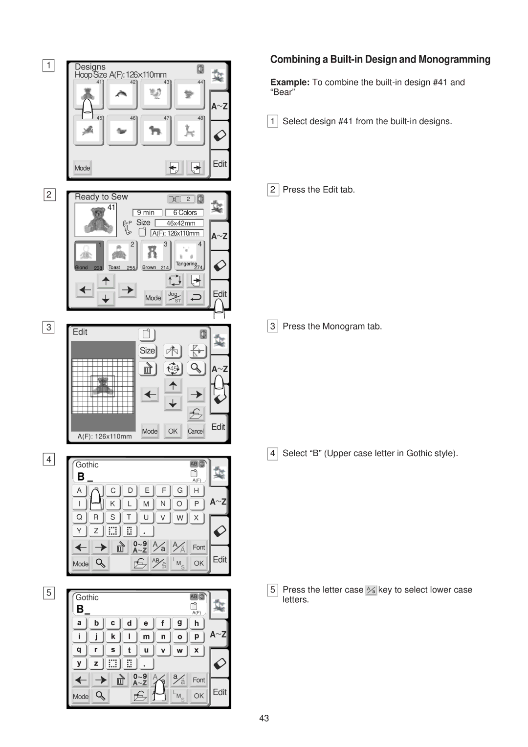 Janome 300E manual Combining a Built-in Design and Monogramming 