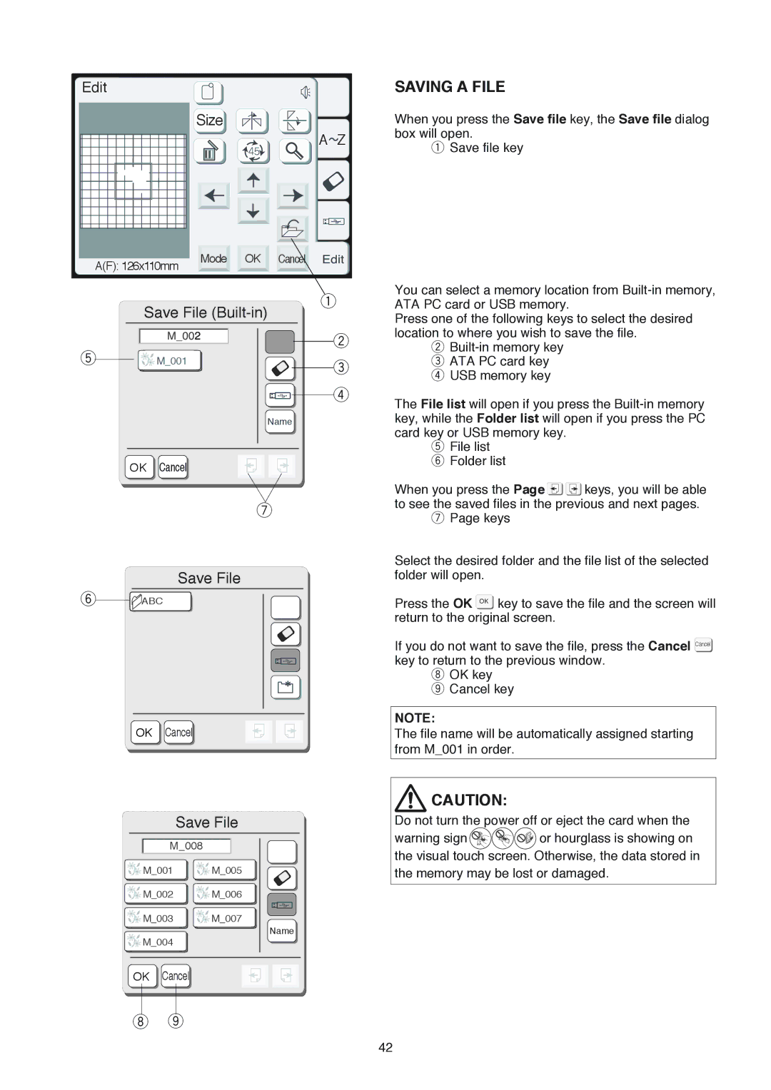 Janome 350E manual Saving a File 