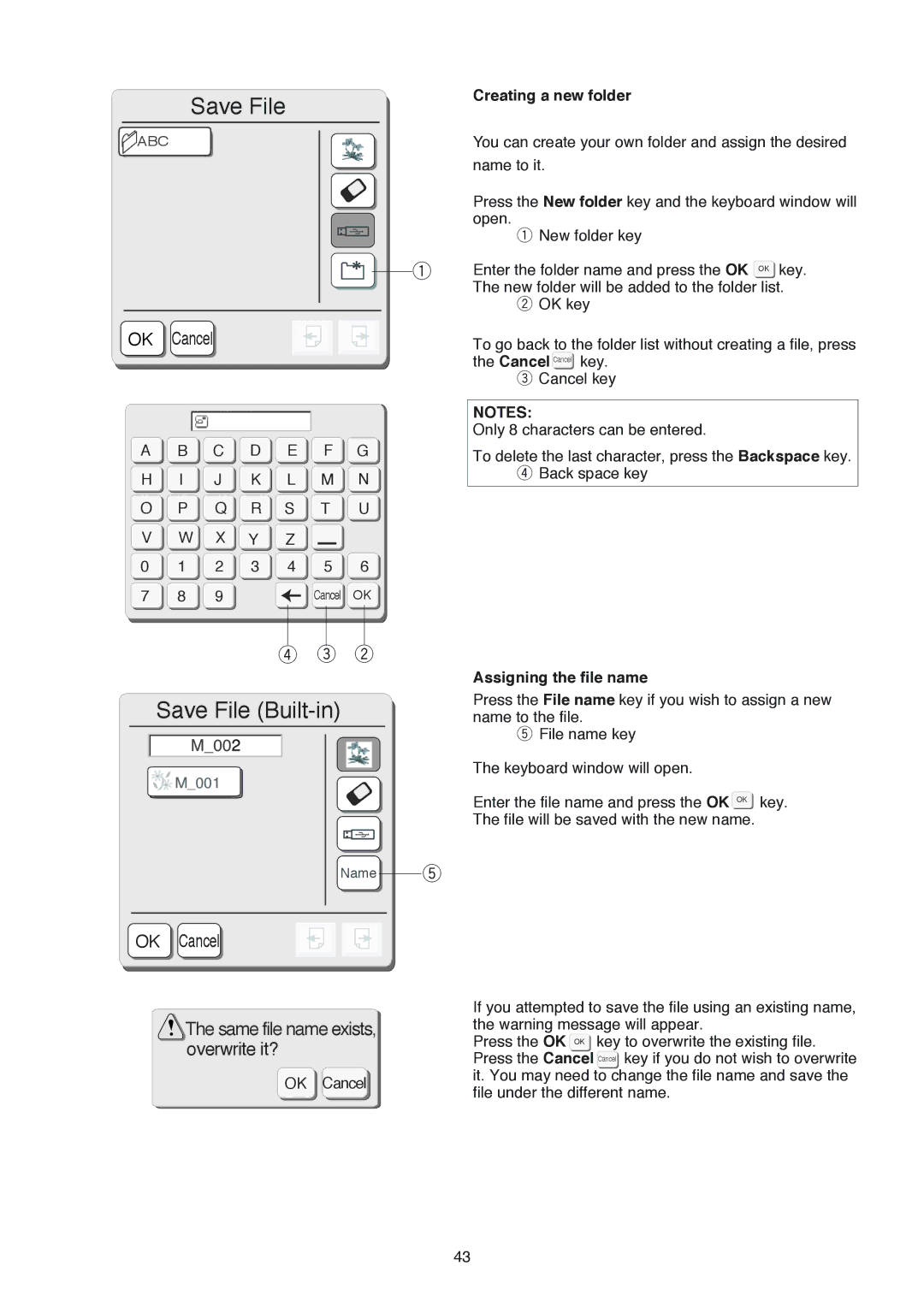 Janome 350E manual Creating a new folder, Assigning the file name 