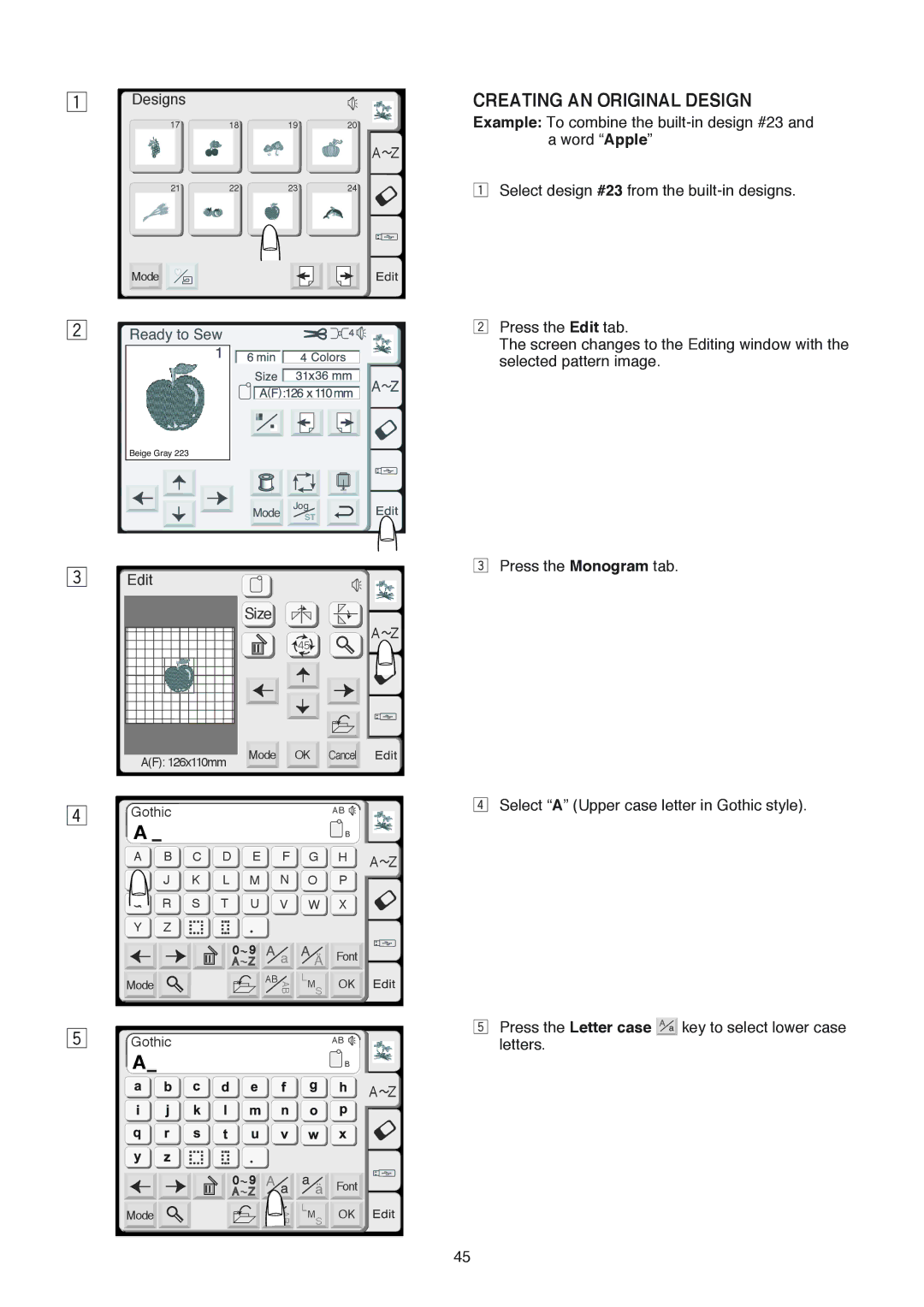 Janome 350E manual Creating AN Original Design 