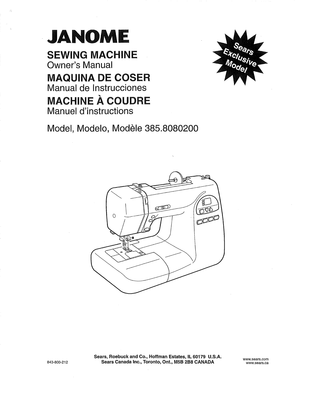 Janome 385.80802 owner manual Janome 
