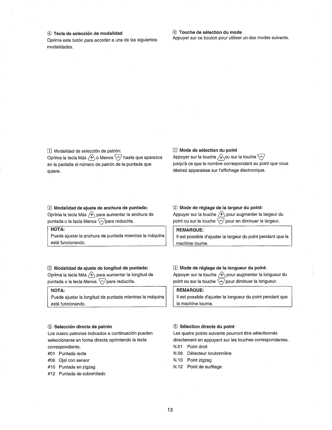 Janome 385.80802 owner manual Nota 