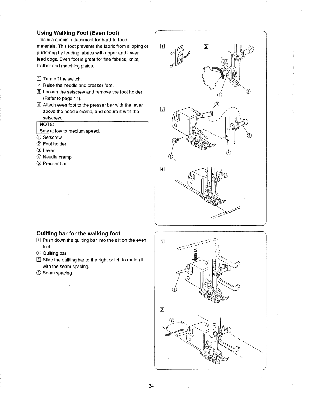 Janome 385.80802 Materials. Thisfoot preventsthe fabric from slipping or, Puckeringby feeding fabrics with upper and lower 