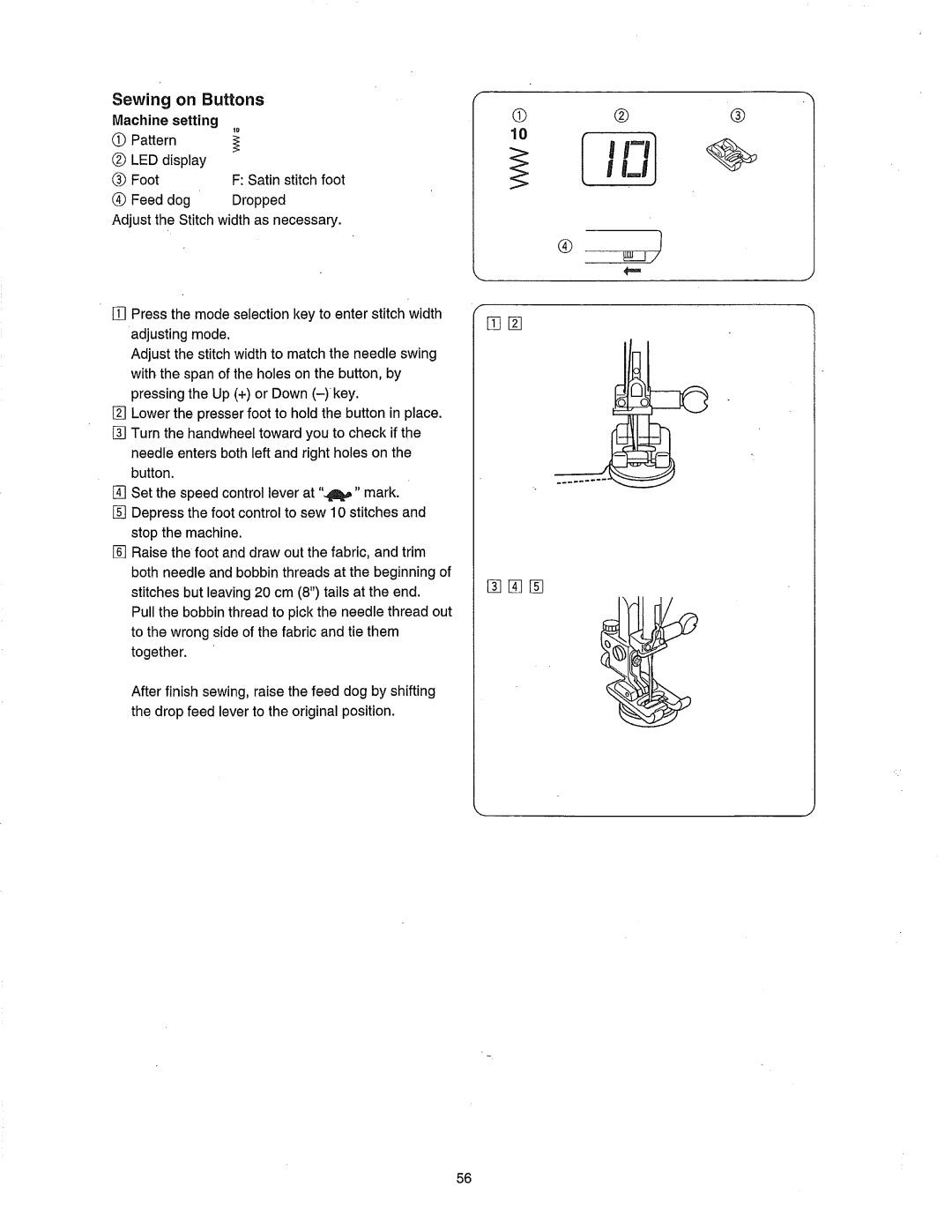 Janome 385.80802 owner manual Aml, Sewing On Buttons 